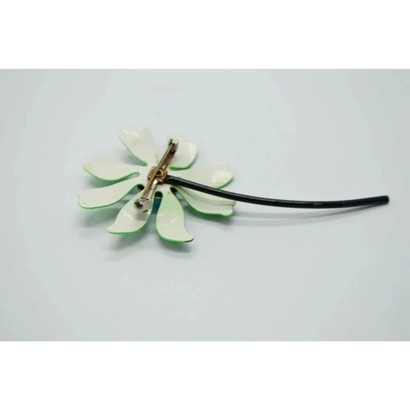 Green Blue Black Enamel Flower Mid Century Flower - Picture 5 of 5